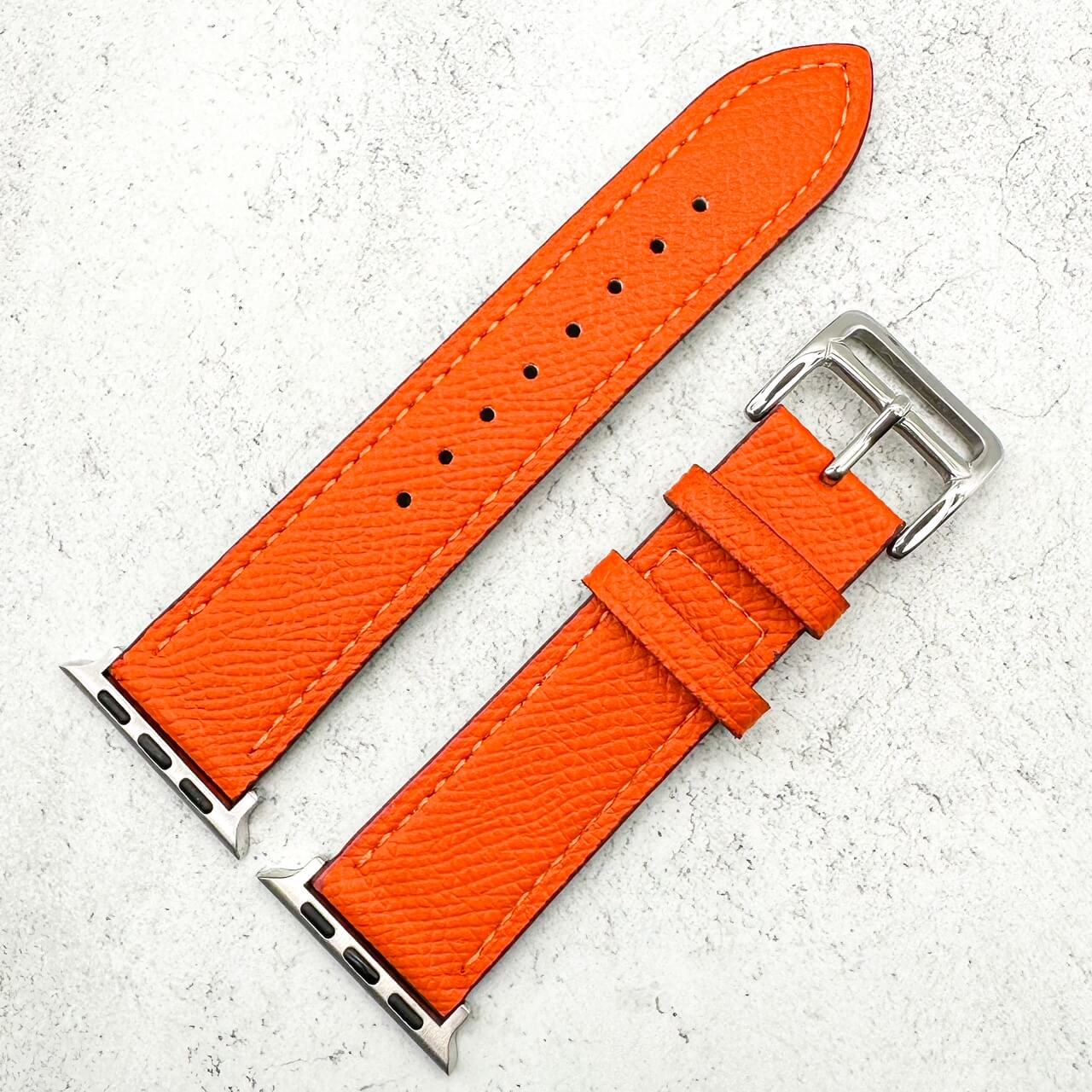 Genuine Leather Watch Band with Stainless Steel Vintage Buckle in Orange 2