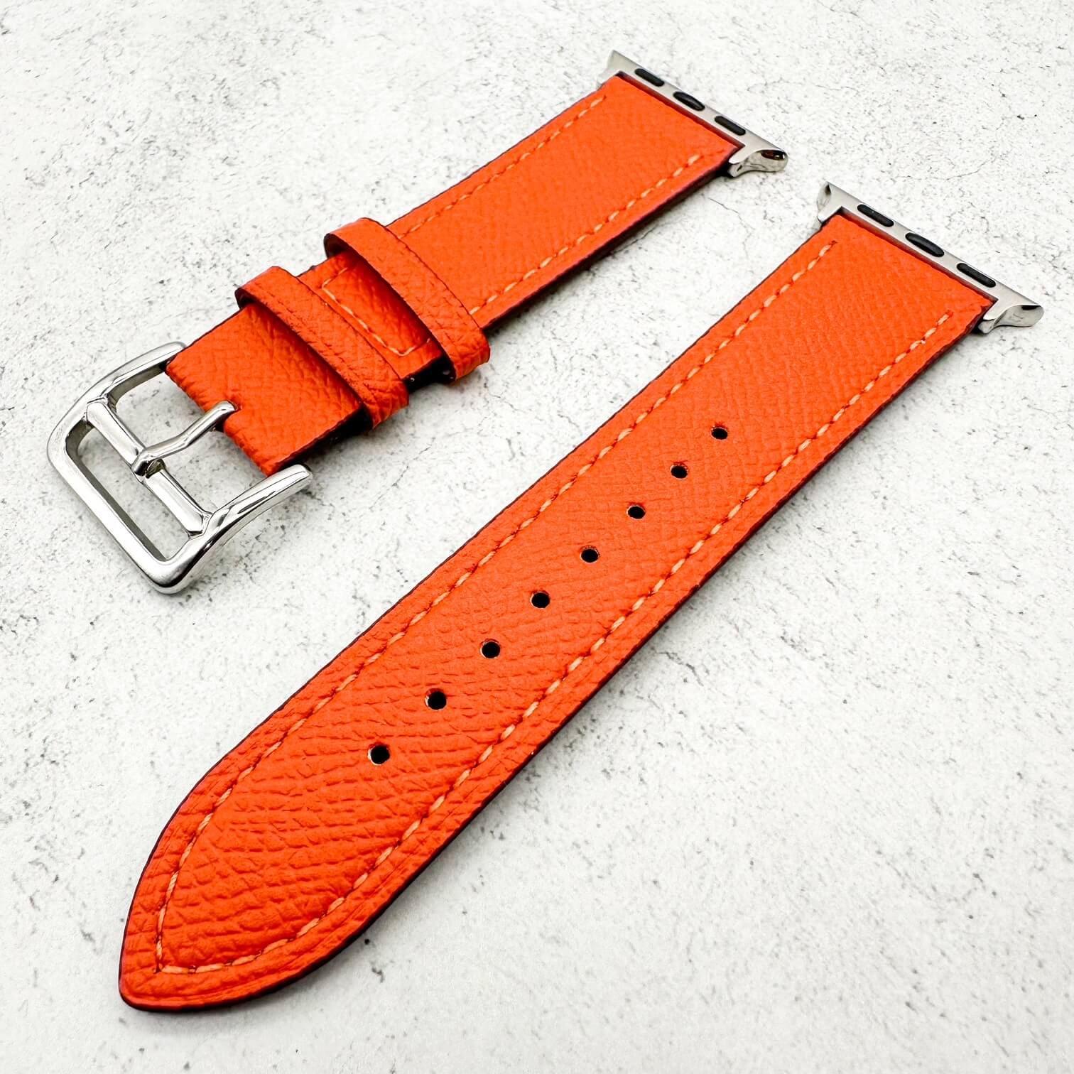 Genuine Leather Watch Band with Stainless Steel Vintage Buckle in Orange 3