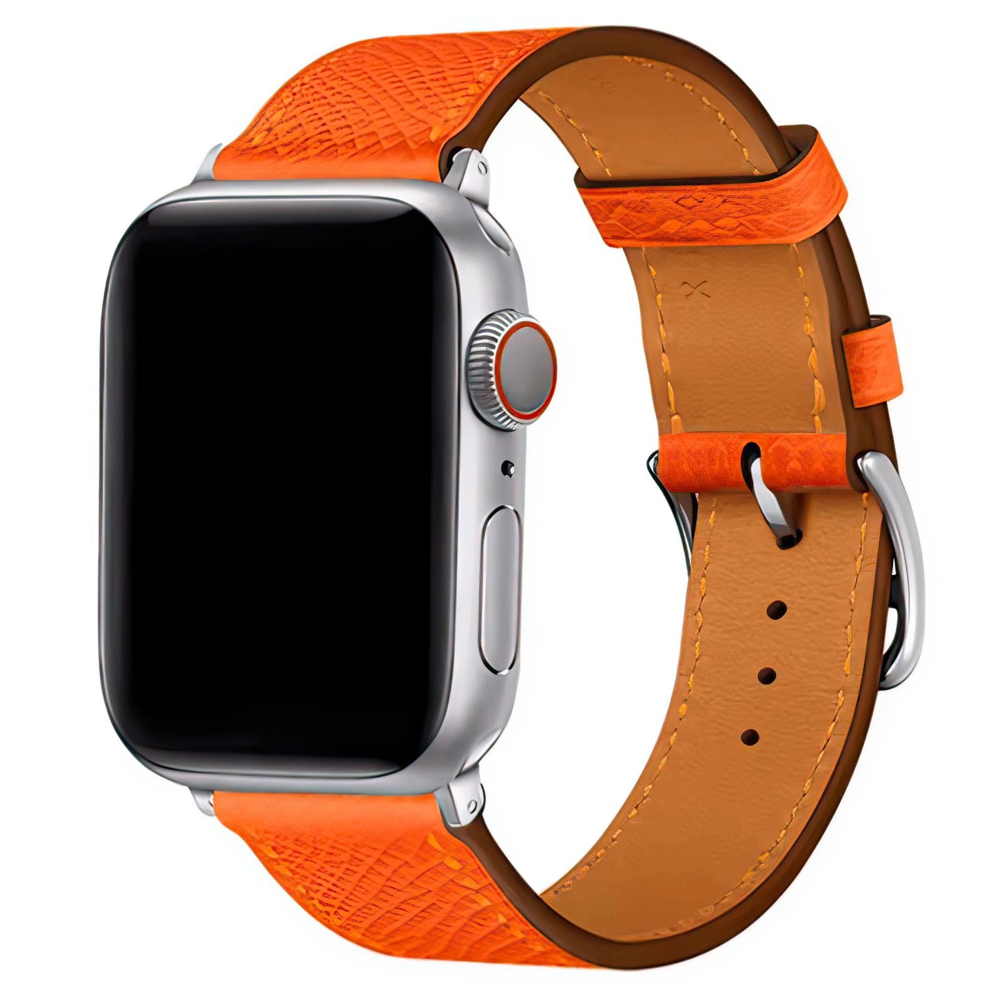 Genuine Leather Watch Band with Stainless Steel Vintage Buckle in Orange DiscountAStraps