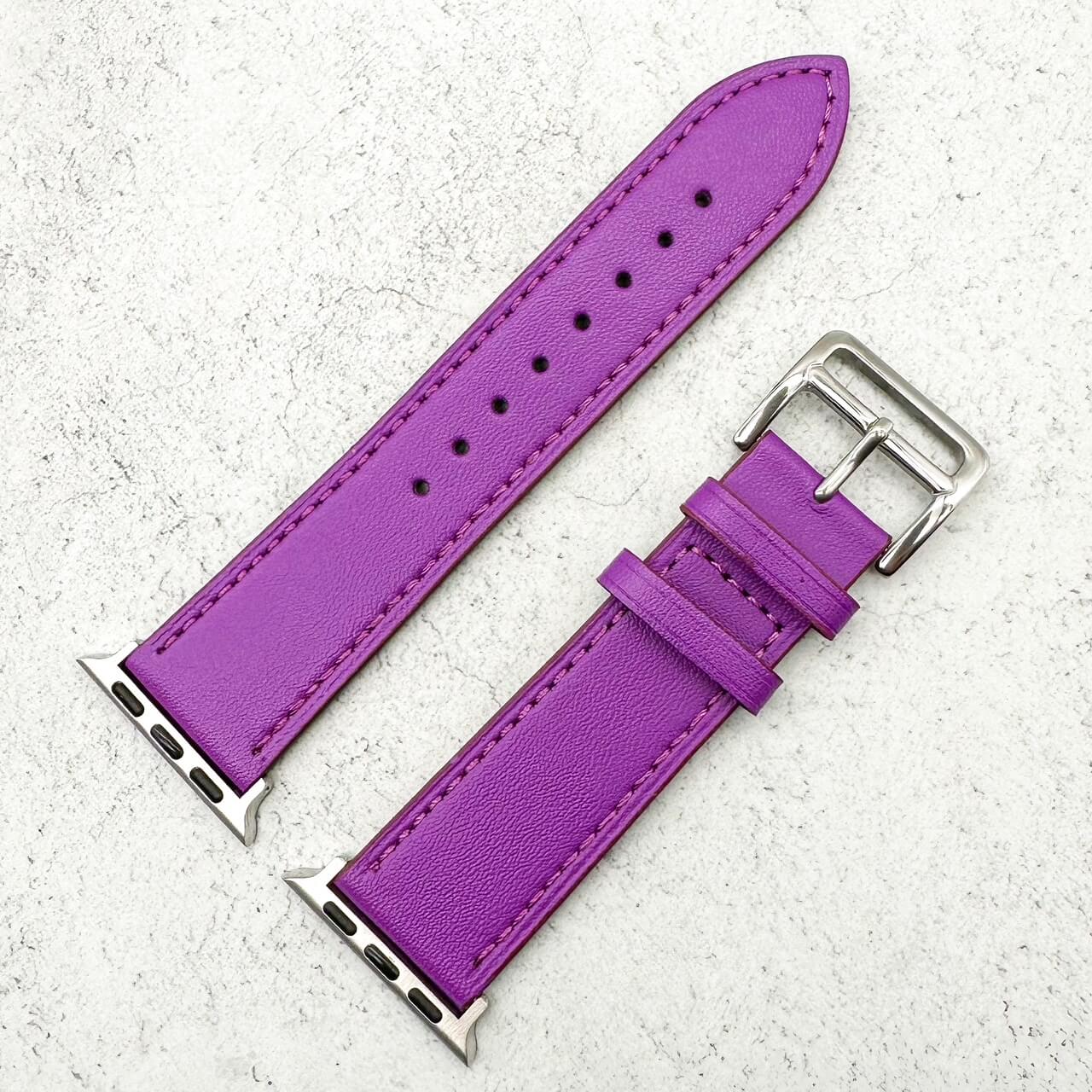 Genuine Leather Watch Band with Stainless Steel Vintage Buckle in Purple 2