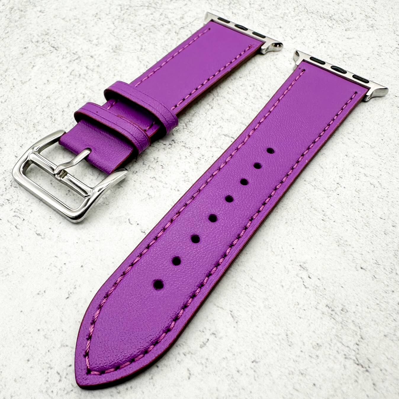 Genuine Leather Watch Band with Stainless Steel Vintage Buckle in Purple 3