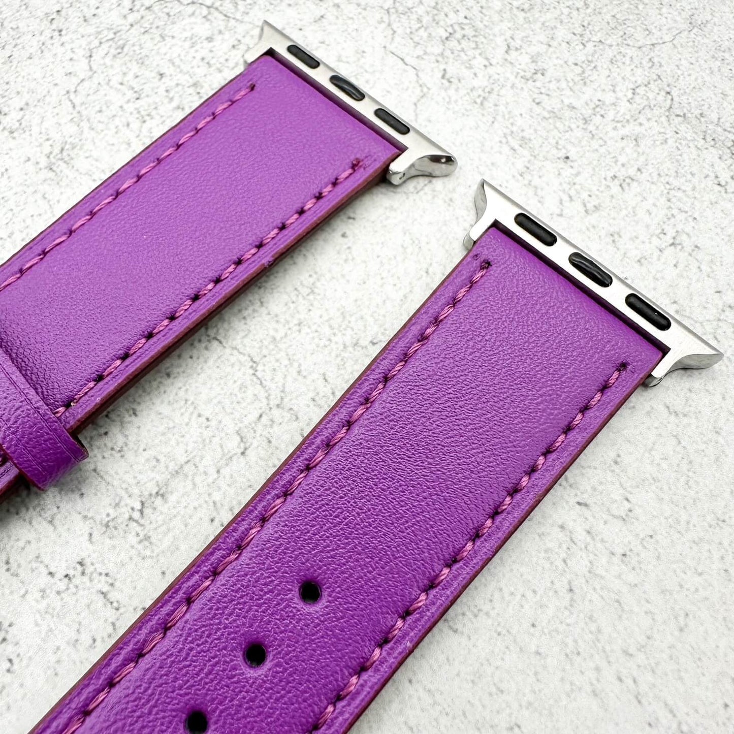 Genuine Leather Watch Band with Stainless Steel Vintage Buckle in Purple 4