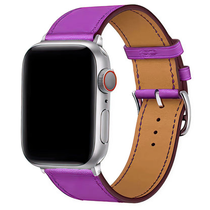 Genuine Leather Watch Band with Stainless Steel Vintage Buckle in Purple DiscountAStraps