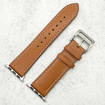 Genuine Leather Watch Band with Stainless Steel Vintage Buckle in Tan Brown 2