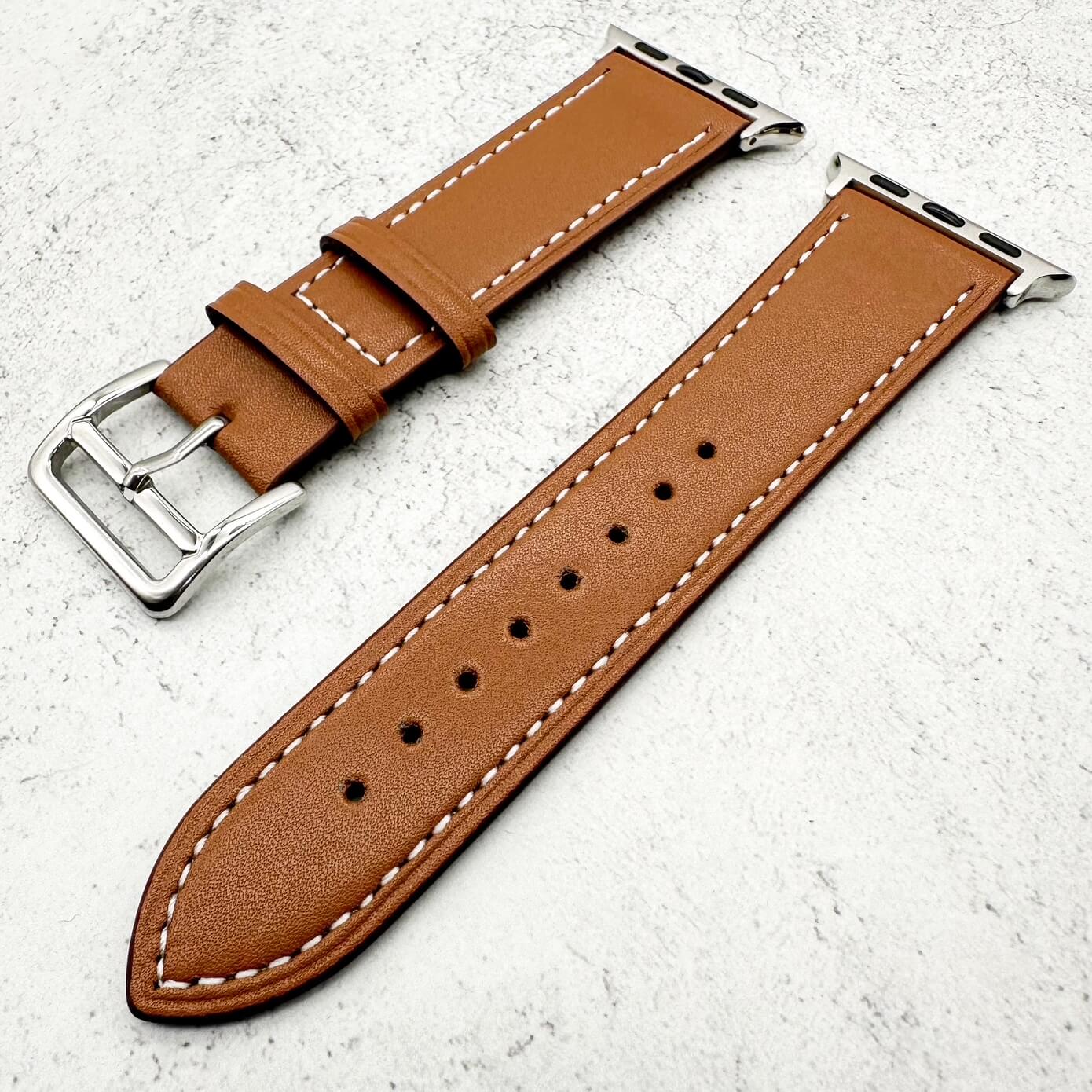 Genuine Leather Watch Band with Stainless Steel Vintage Buckle in Tan Brown 3