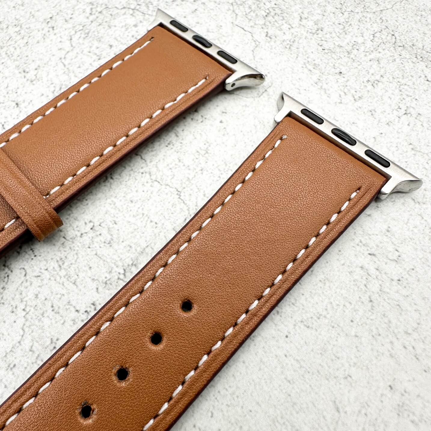 Genuine Leather Watch Band with Stainless Steel Vintage Buckle in Tan Brown 4