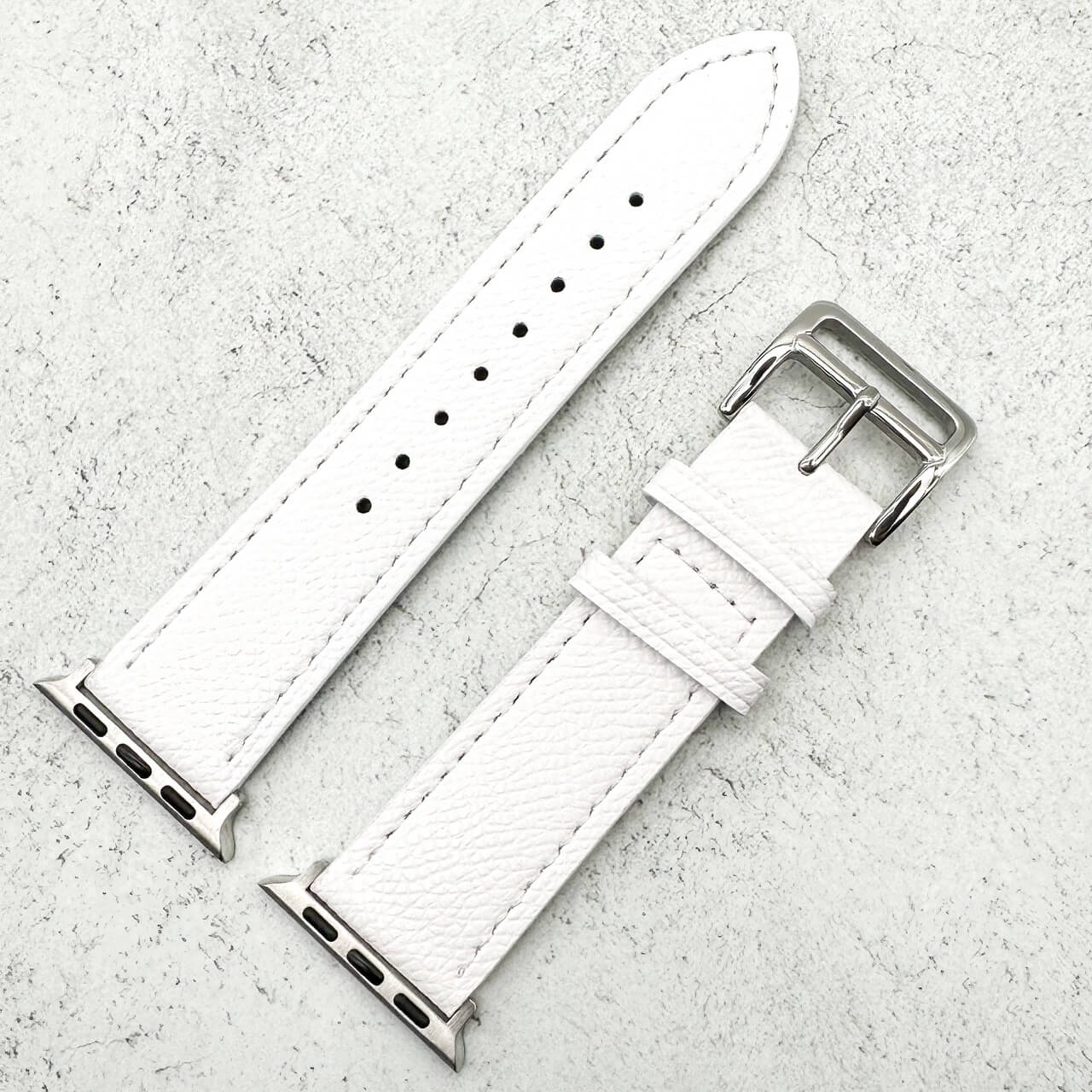 Genuine Leather Watch Band with Stainless Steel Vintage Buckle in Ice White 2