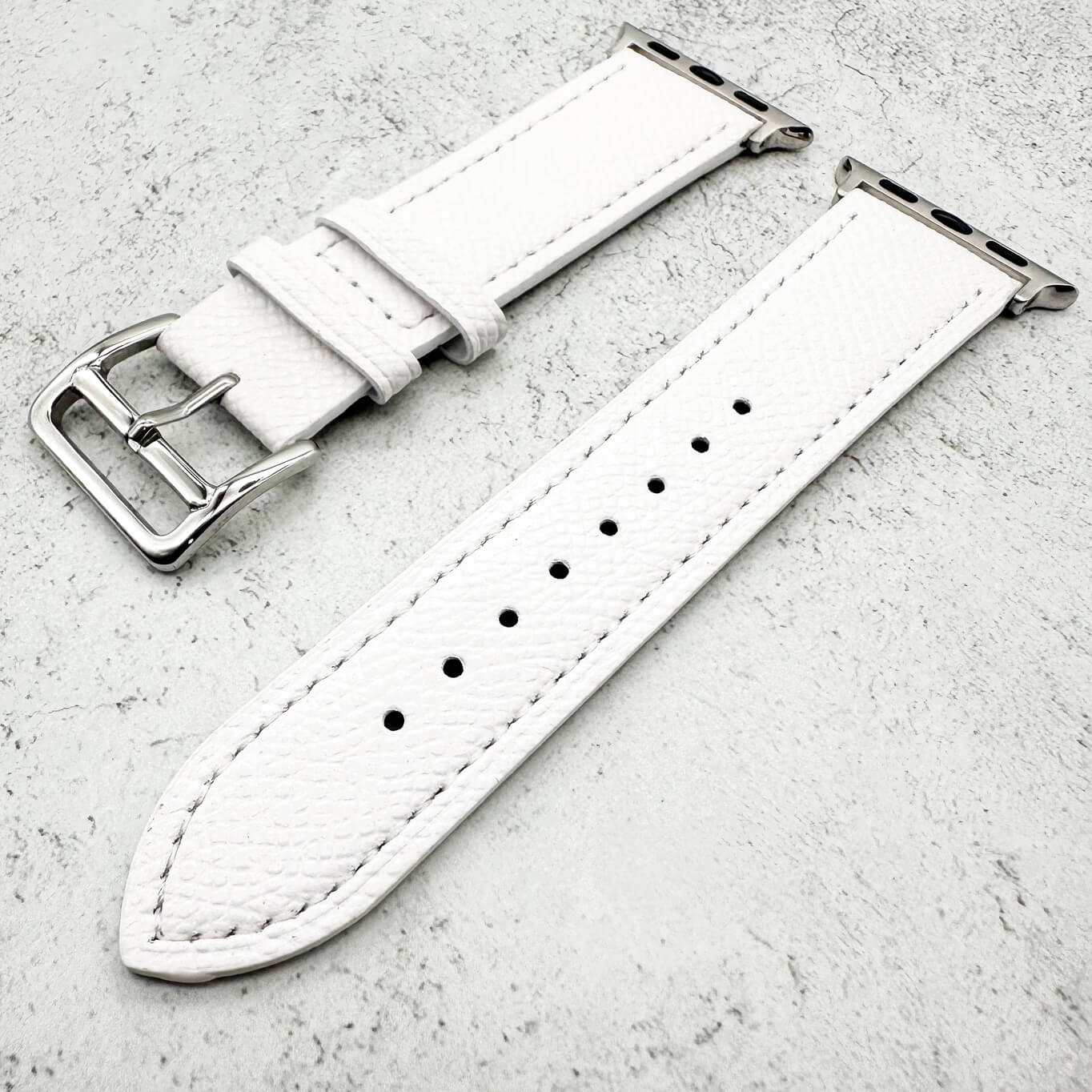 Genuine Leather Watch Band with Stainless Steel Vintage Buckle in Ice White 3