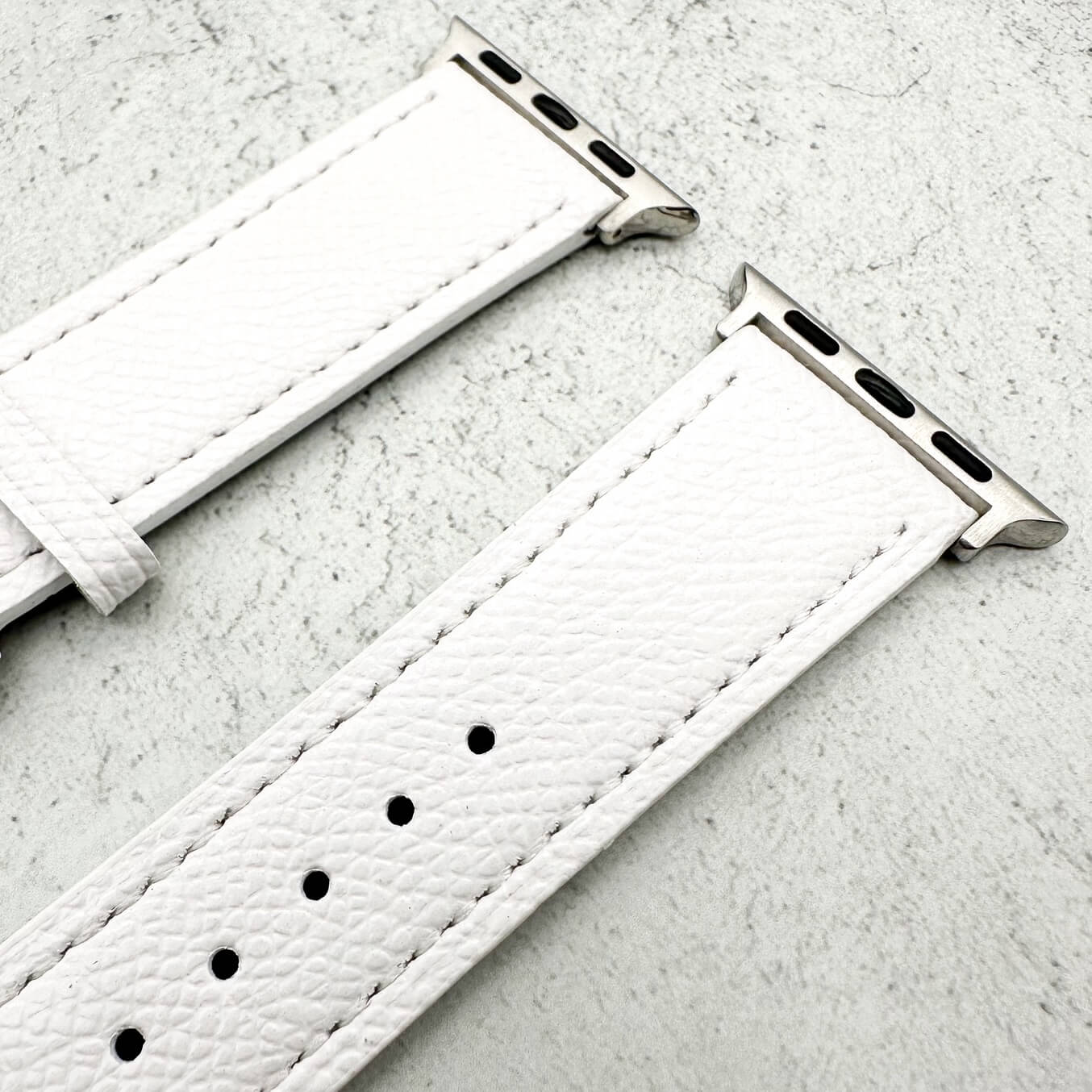 Genuine Leather Watch Band with Stainless Steel Vintage Buckle in Ice White 4