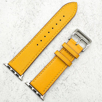 Genuine Leather Watch Band with Stainless Steel Vintage Buckle in Amber Yellow 2
