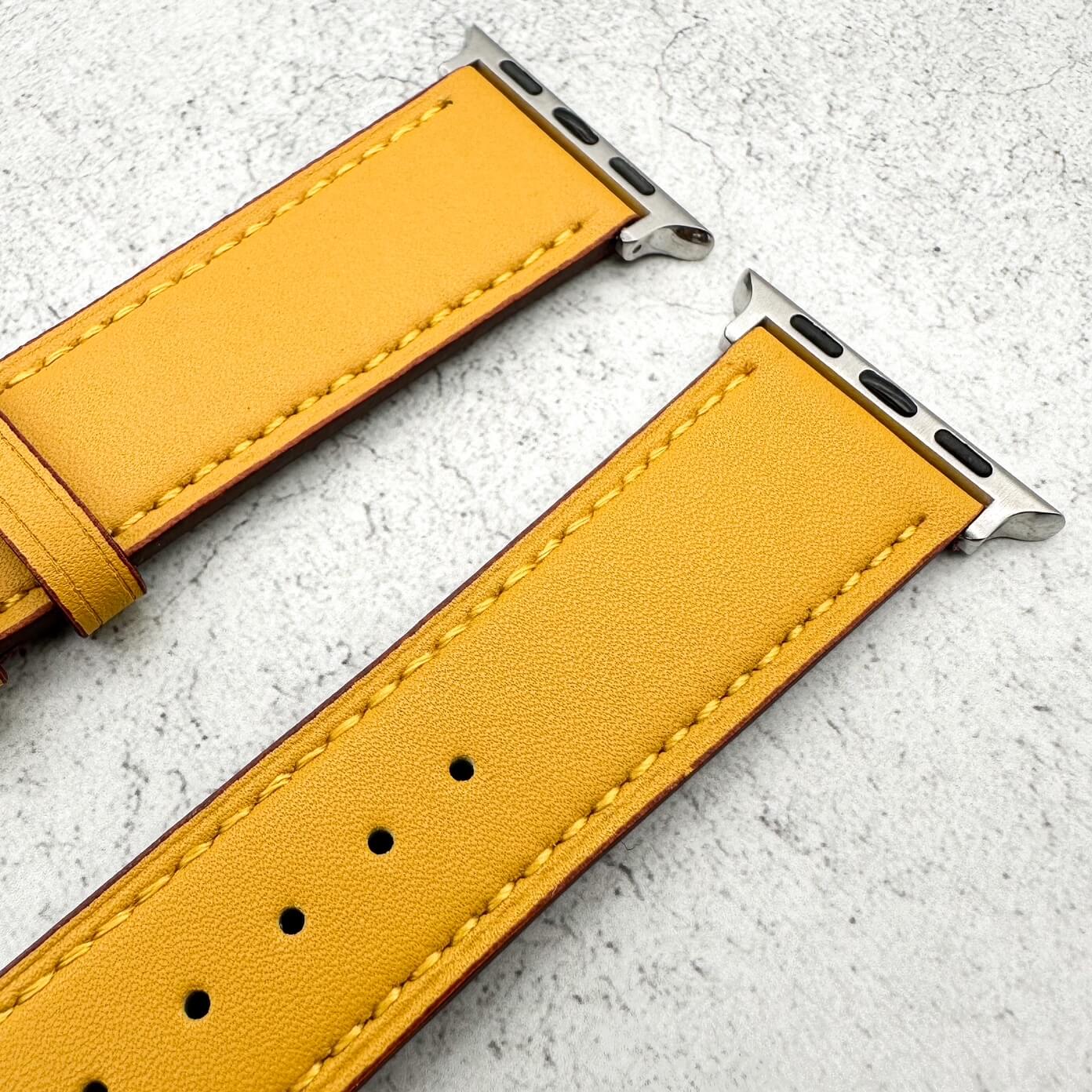 Genuine Leather Watch Band with Stainless Steel Vintage Buckle in Amber Yellow 4