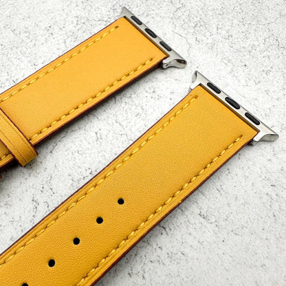 Genuine Leather Watch Band with Stainless Steel Vintage Buckle in Amber Yellow 4
