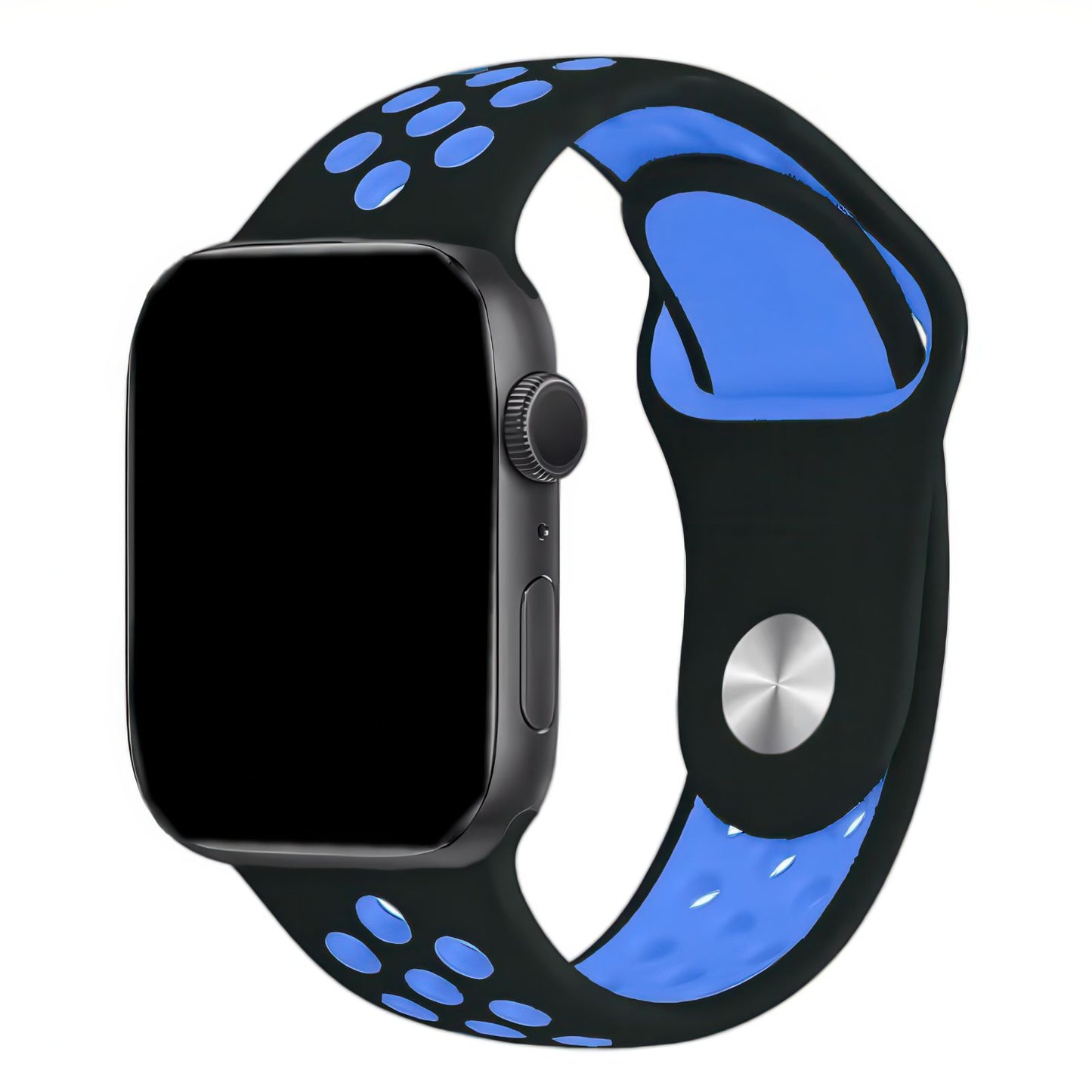 Silicone Sport Watch Band For Apple Watch In Black And Blue DiscountAStraps