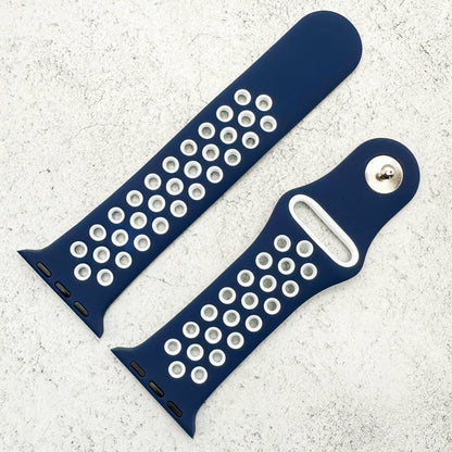 Silicone Sport Watch Band For Apple Watch In Navy Blue And White 2