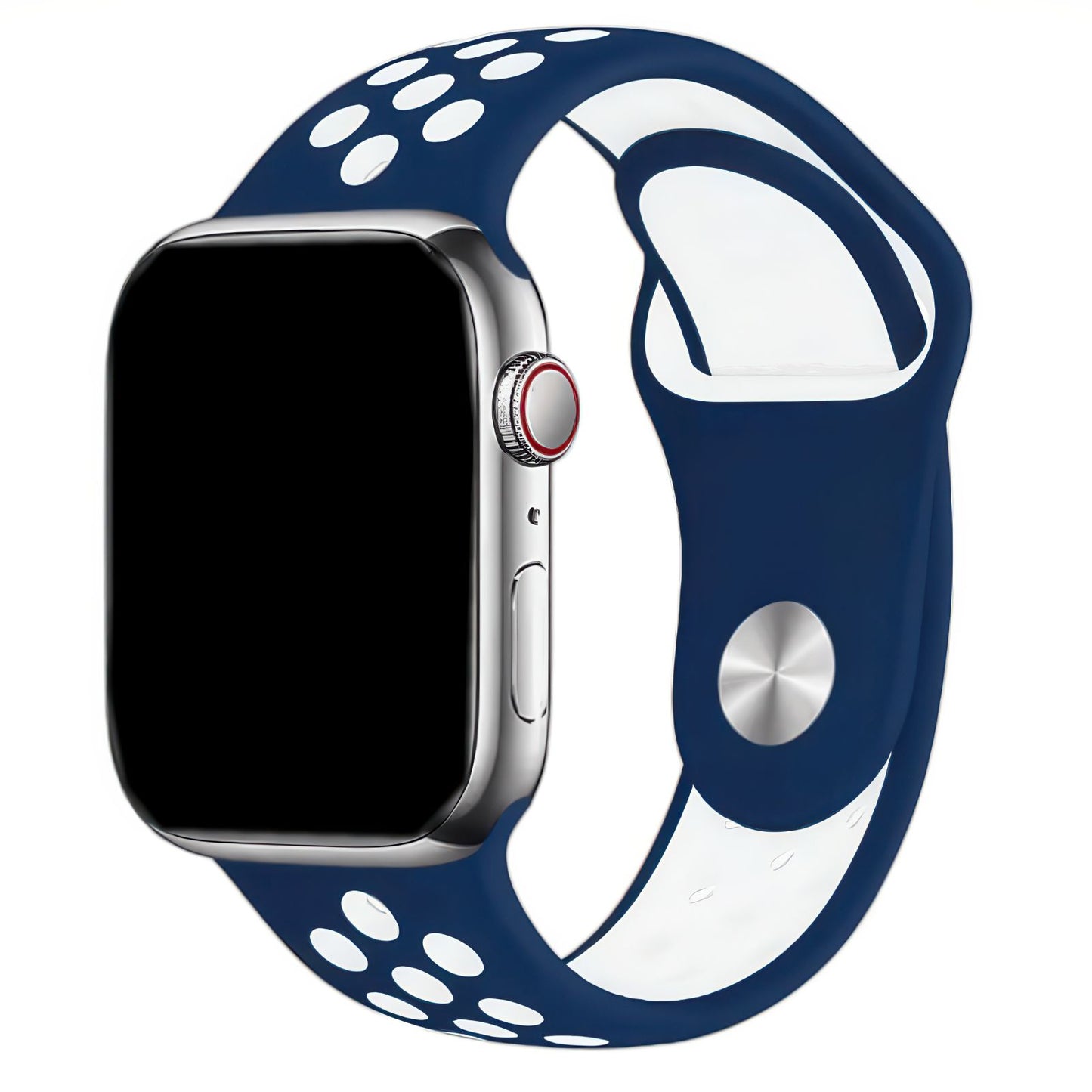 Silicone Sport Watch Band For Apple Watch In Navy Blue And White DiscountAStraps