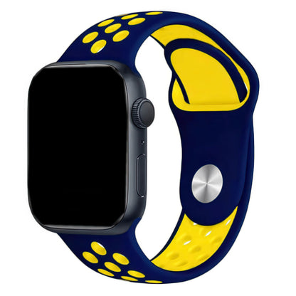 Silicone Sport Watch Band For Apple Watch In Navy Blue And Yellow DiscountAStraps
