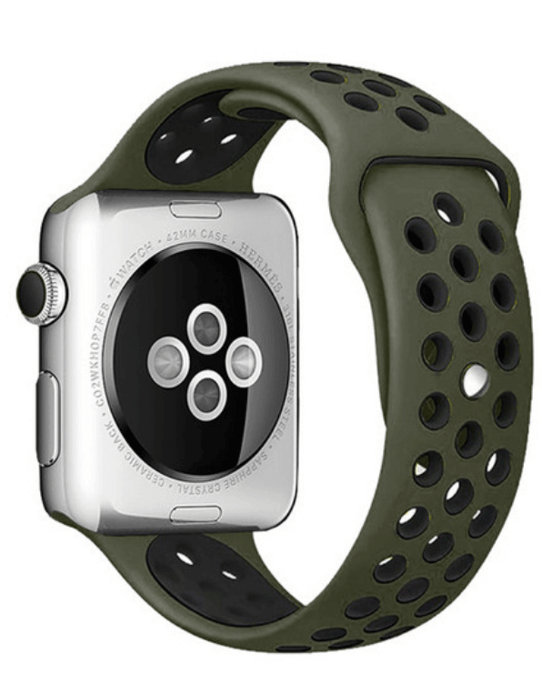 Silicone Sport Watch Band For Apple Watch Army Green-Black