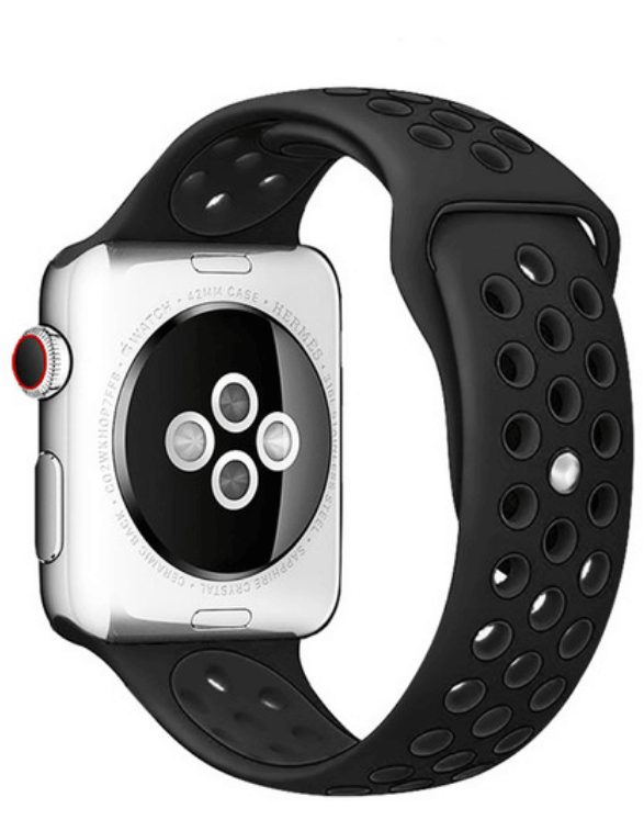 Silicone Sport Watch Band For Apple Watch Black-Black