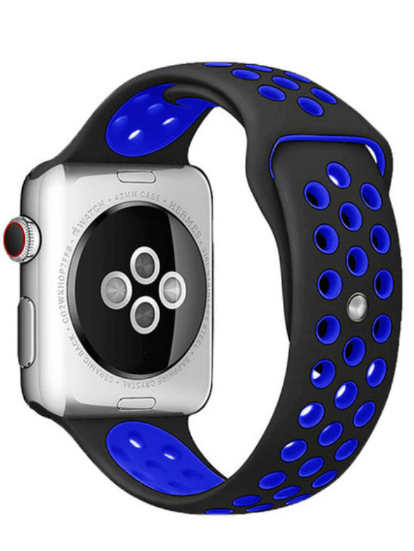 Silicone Sport Watch Band For Apple Watch Black-Blue