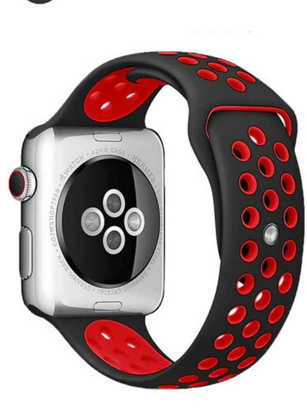 Silicone Sport Watch Band For Apple Watch Black-Red