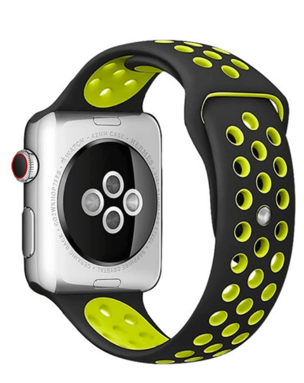 Silicone Sport Watch Band For Apple Watch Black-Yellow