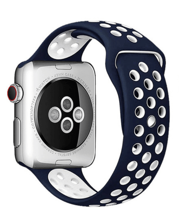 Silicone Sport Watch Band For Apple Watch Navy-White