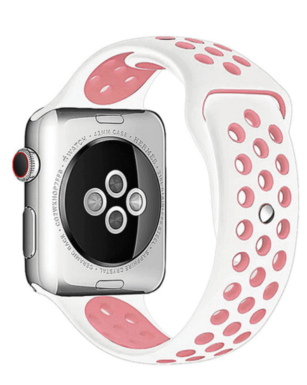 Silicone Sport Watch Band For Apple Watch White-Pink